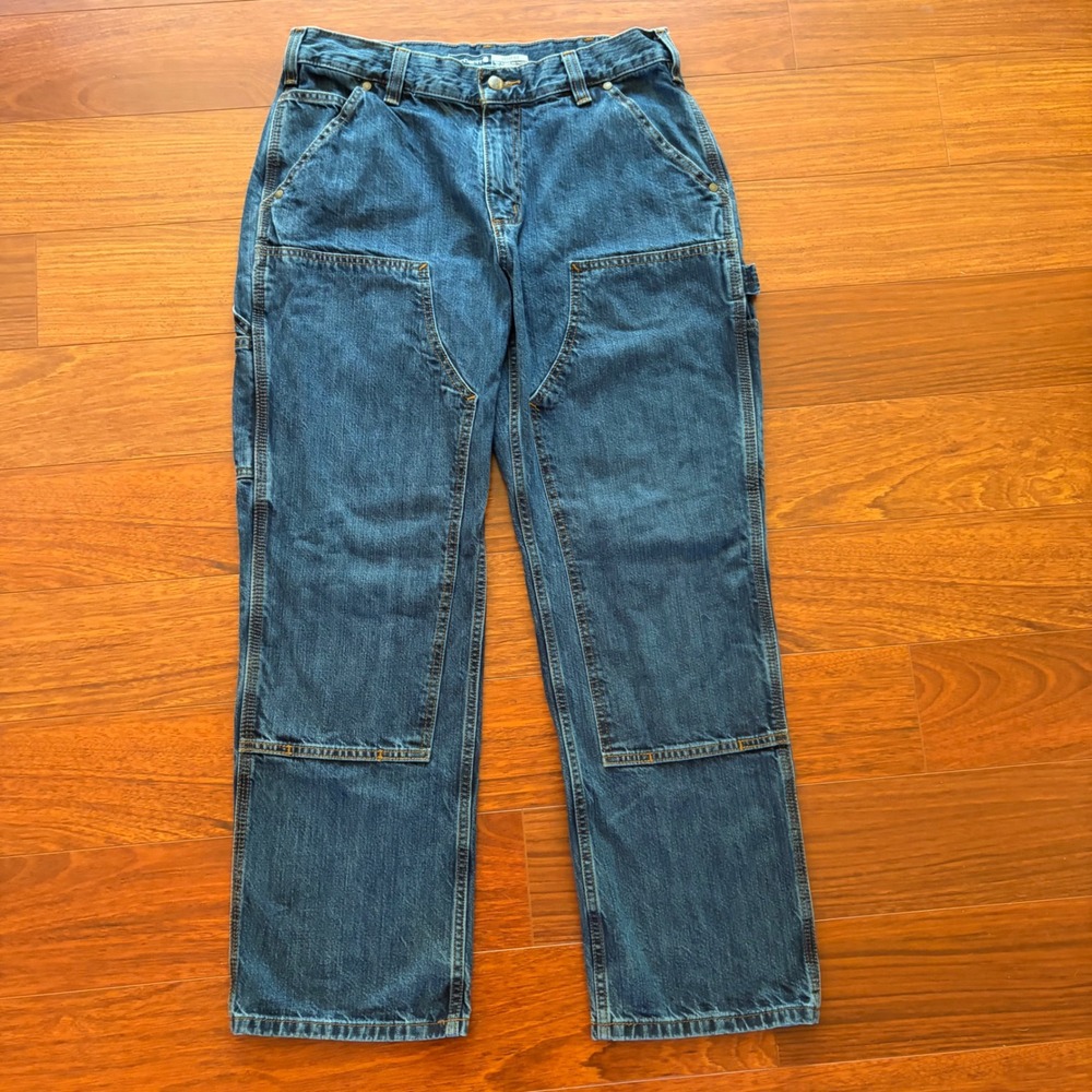 Carhartt Men's 32x30 Loose Fit Baggy Double Knee Faded Blue Jeans Heavy Denim